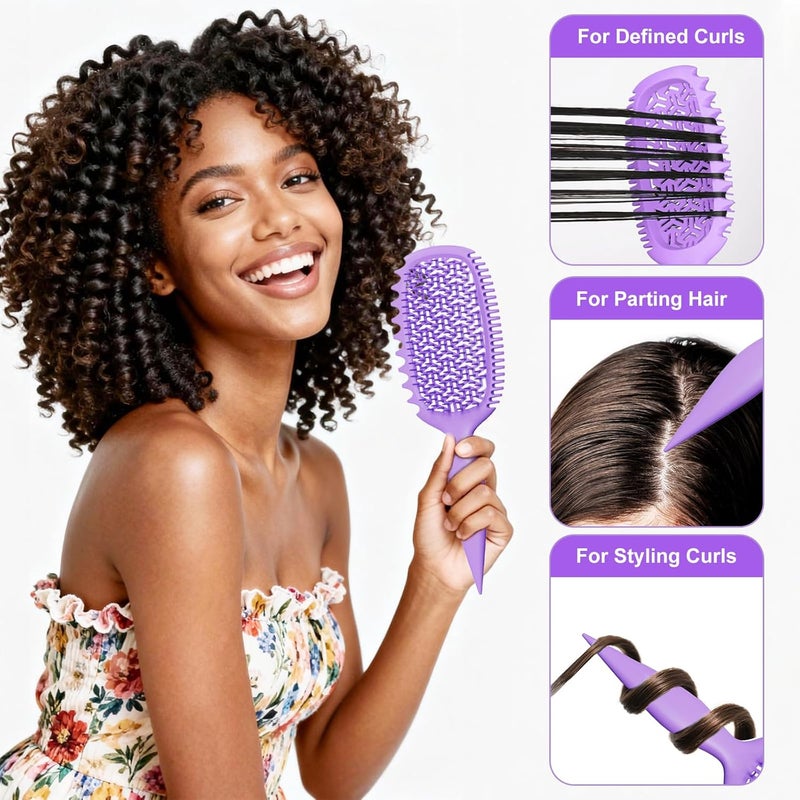 Weldilgit Curl Defining Brush for Thick Coily Hair, Firm-Bristle TPEE Detangling Brush for Coarse 4A–4C Curls, Dual-Sided Wide & Narrow Tooth Brush for Wet & Dry Curl Shaping– Women & Men (2054-Pale Lilac) - Image 5